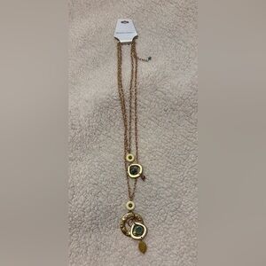 Draper’s & Damon’s Gold Blue Green Necklace 2 lengths with Modern Drop Design